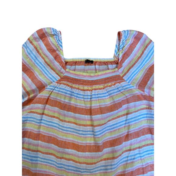 TALBOTS Square Neck 100% Linen Top Palm Stripe Short Sleeve Women's Size XL - Picture 4 of 8